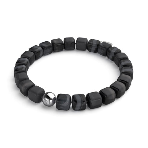 Schwarzer Achat | Silber | Edelstein-Kieselstein-Armband
